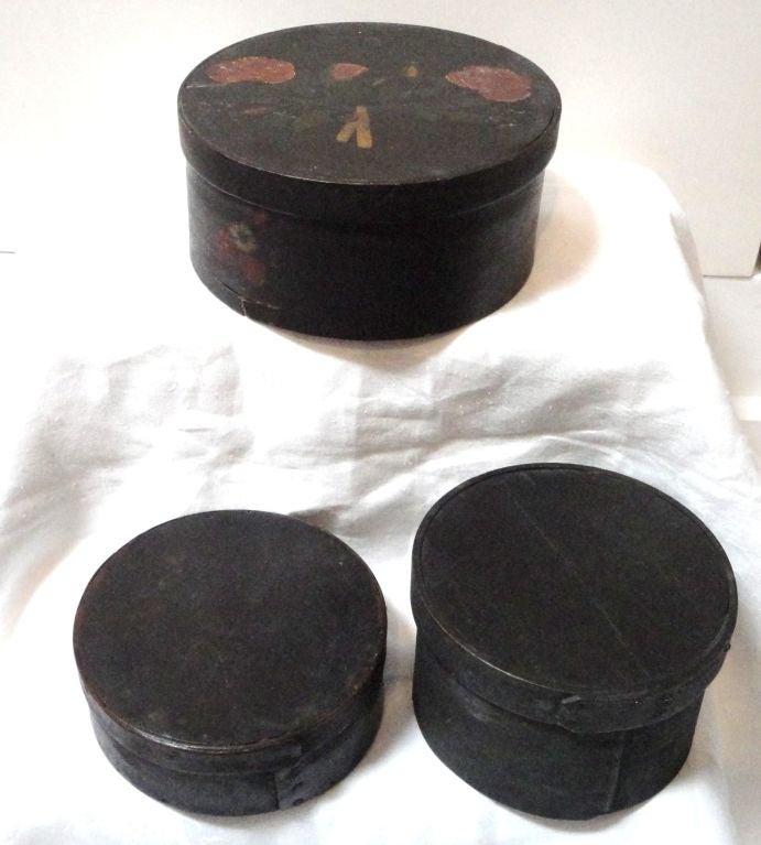 19th Century 19THC Stack Of  Original Painted Black  Pantry Boxes