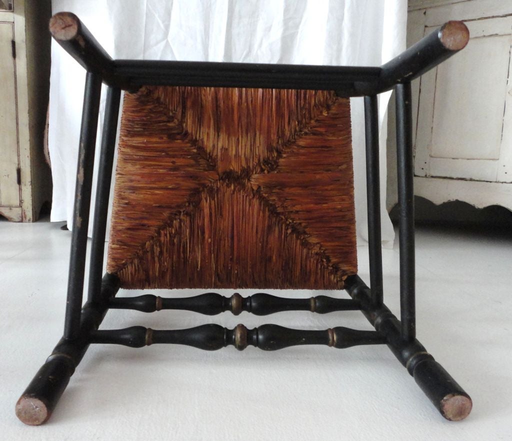 Folk Art 19th Century Original Black Painted Ladder Back Chair from New England