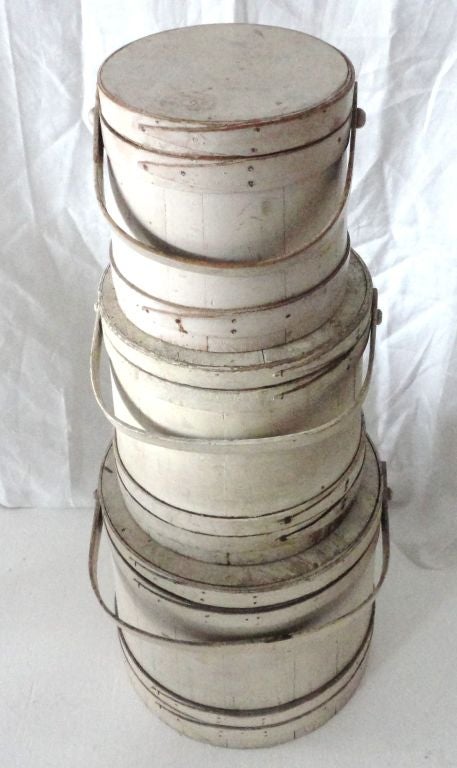 American Group Of Three 19THC Original White Painted Firkin's  From N.E.