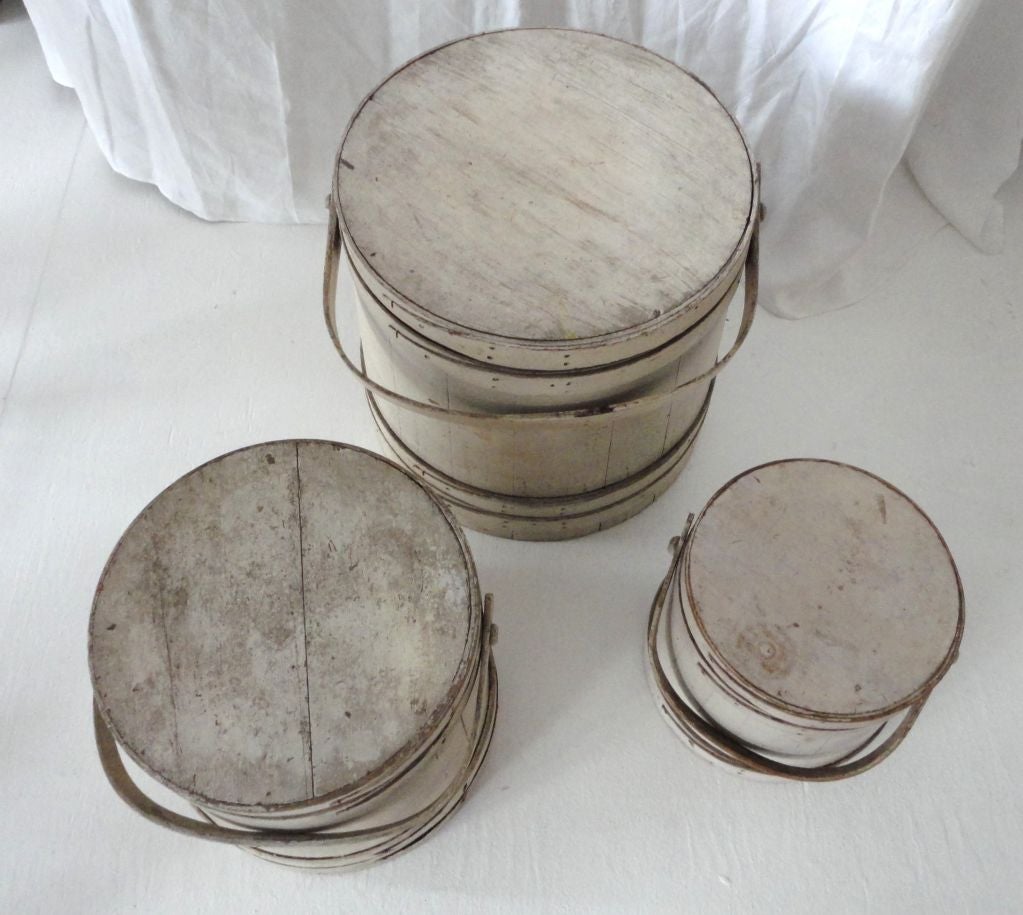 19th Century Group Of Three 19THC Original White Painted Firkin's  From N.E.