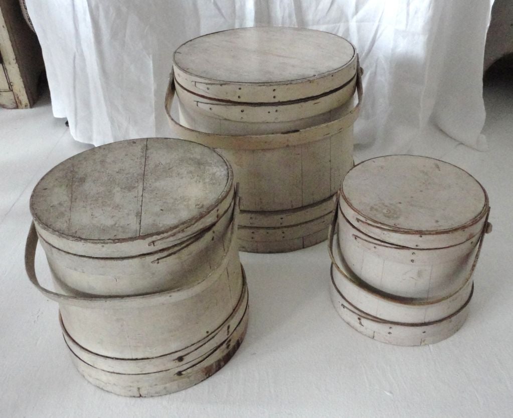 Pine Group Of Three 19THC Original White Painted Firkin's  From N.E.