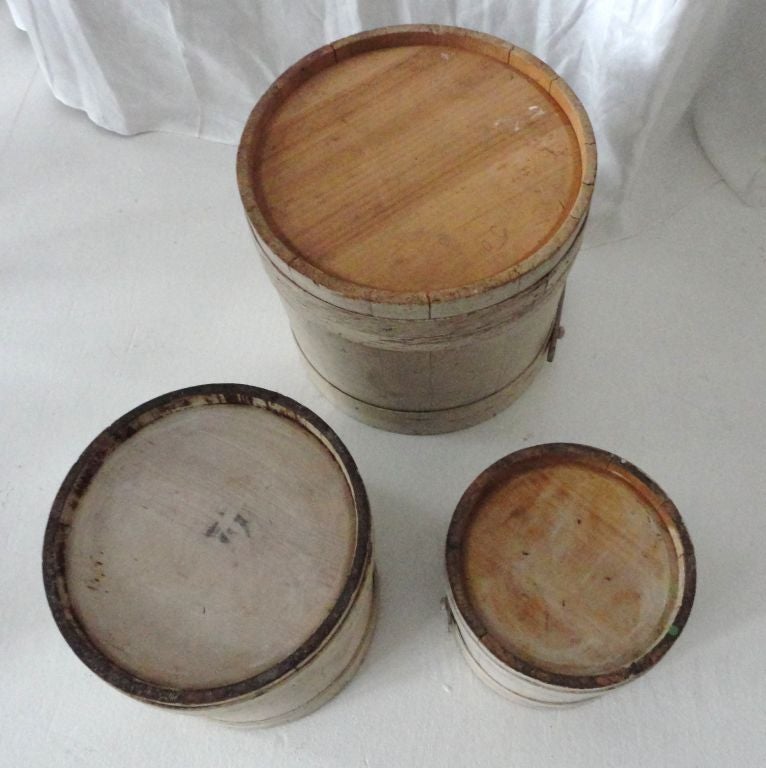Group Of Three 19THC Original White Painted Firkin's  From N.E. 1