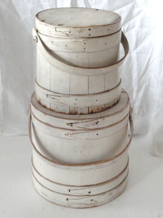 American Two 19THC  Original White Painted Firkins  From New England