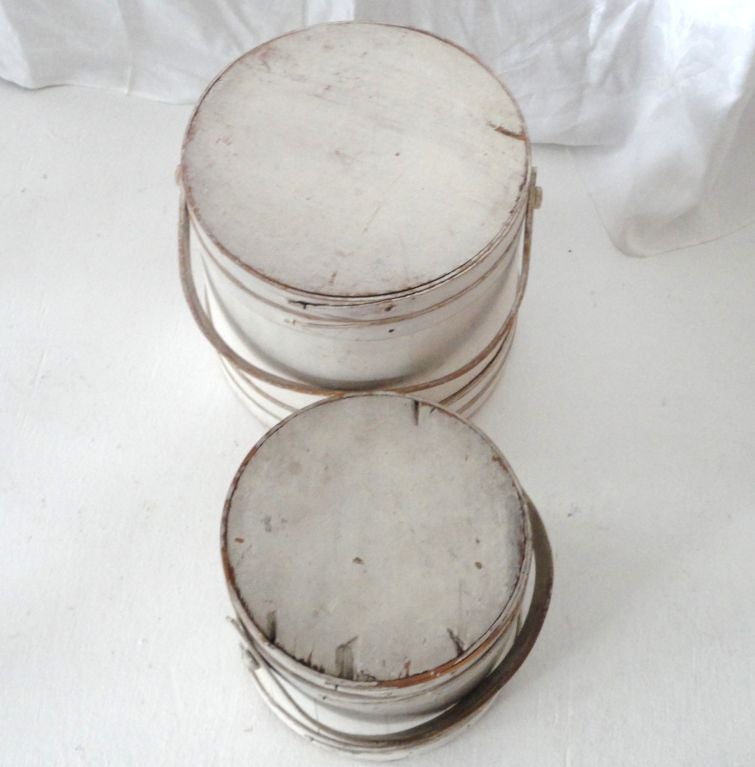 19th Century Two 19THC  Original White Painted Firkins  From New England