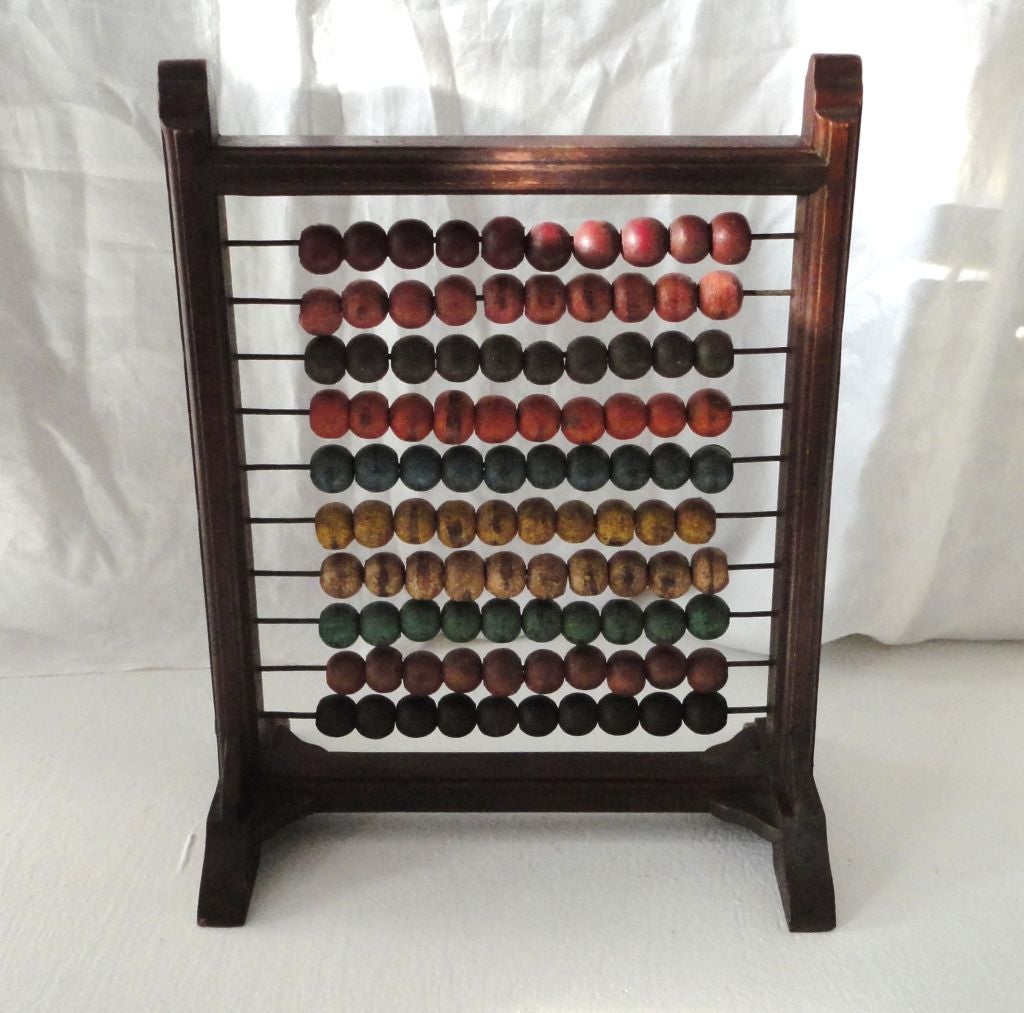 American 19thc Original Painted Table Top Abacus Polychrome Paint