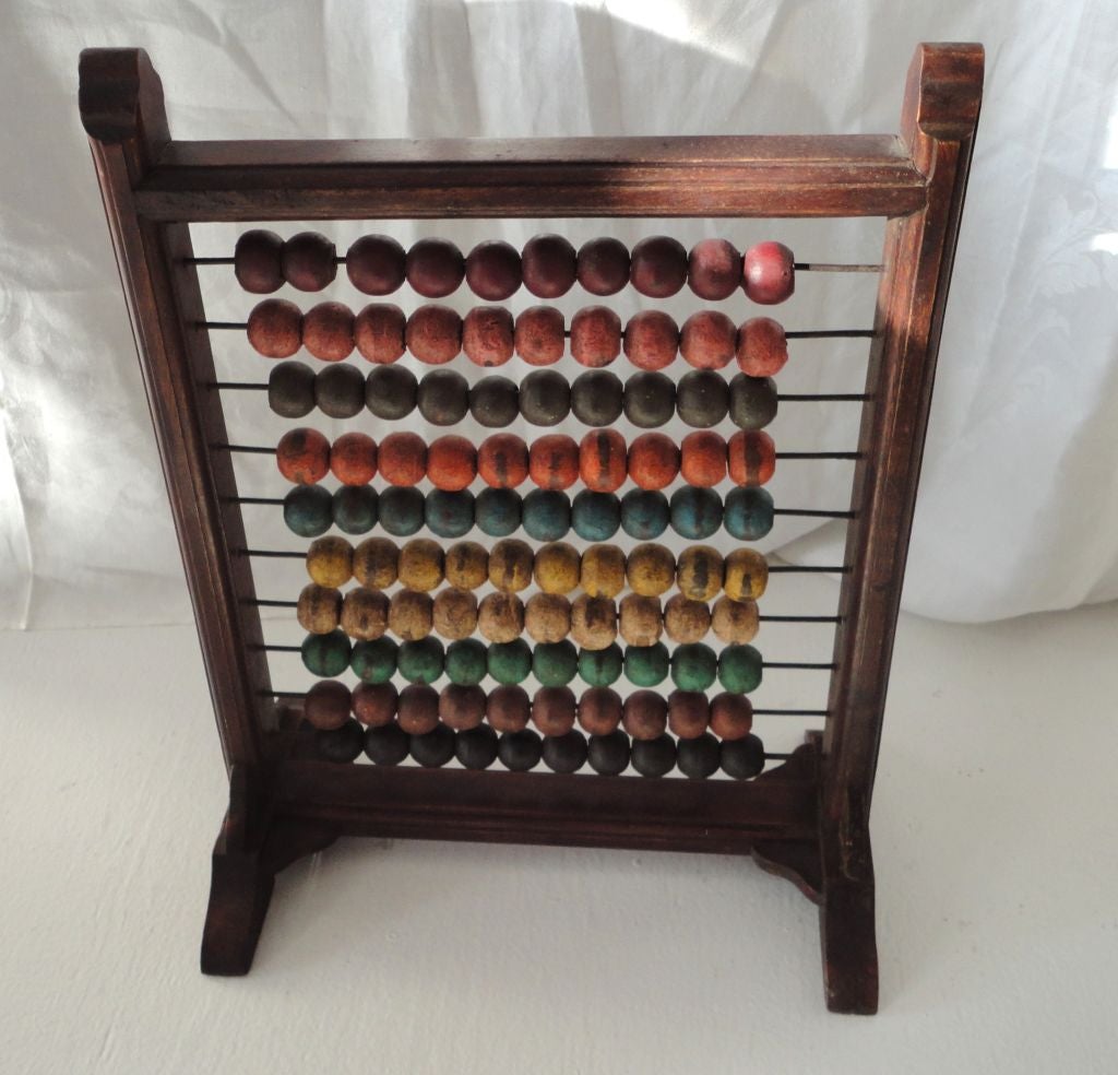 19thc Original Painted Table Top Abacus Polychrome Paint 1
