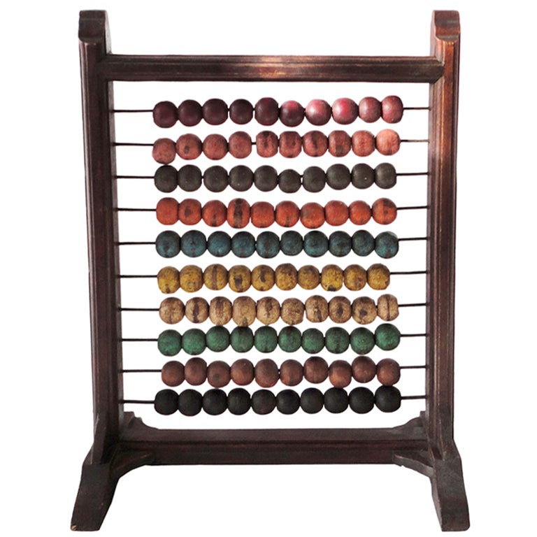 19thc Original Painted Table Top Abacus Polychrome Paint