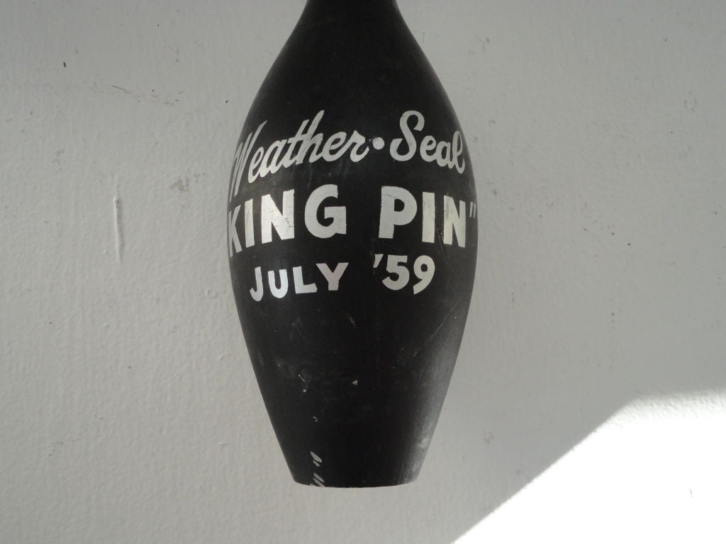 Mid-20th Century Pair of Bowling Pins Original Black Painted Branded 'WeatherSeal