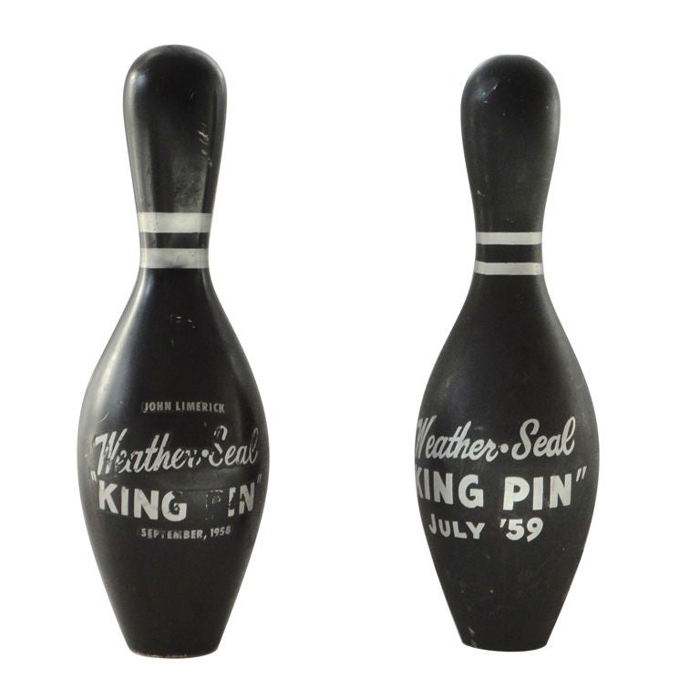 Pair of Bowling Pins Original Black Painted Branded 'WeatherSeal