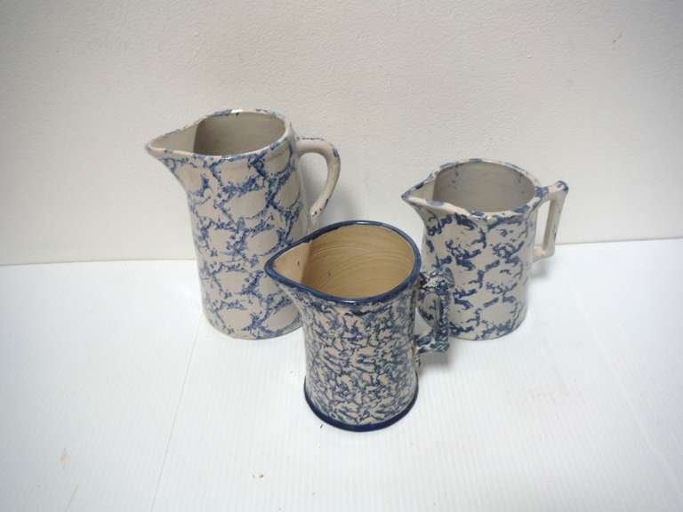 Collection of Three 19th Century  Spongeware Pitchers