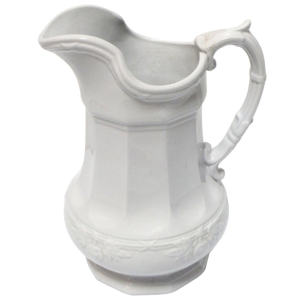 19th Century Ironstone Pitcher with Fig Leaf Pattern