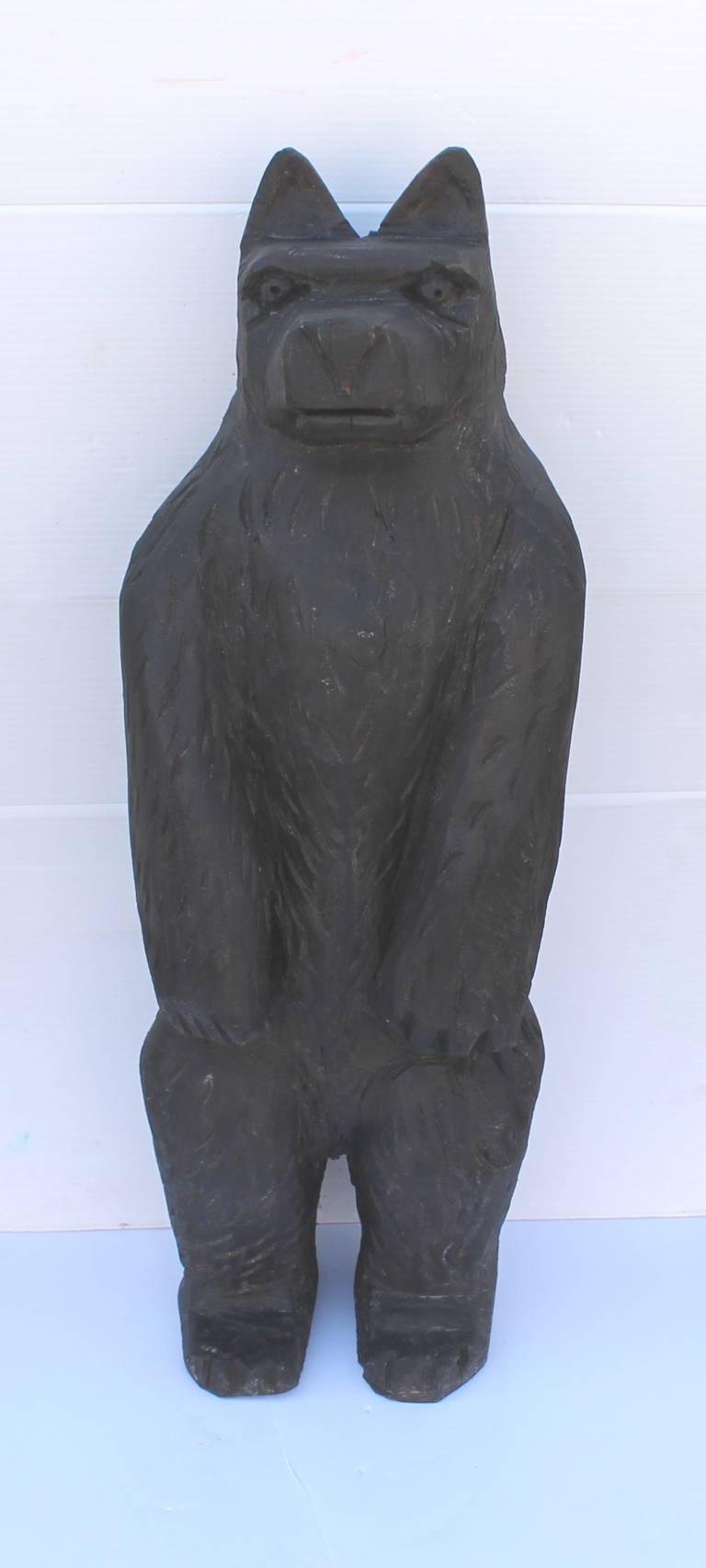 Monumental  Folky Black Bear Wood Carving
