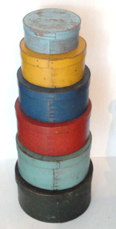 19thc Rare Original Polychrome Painted Stack Of Pantry Boxes