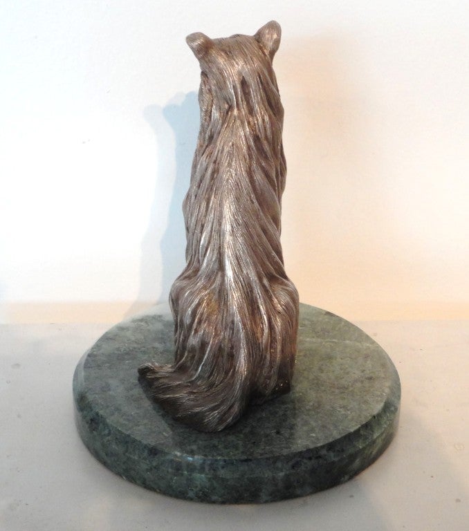 Late 20th Century Sterling Silver Large Cast Dog On Marble Base Signed Sarnoff Art