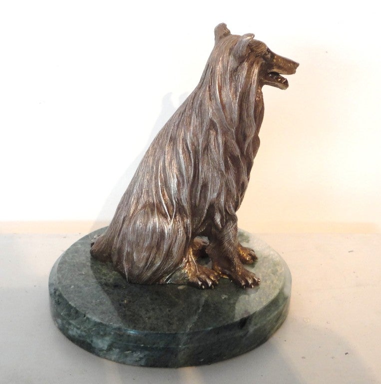 Sterling Silver Large Cast Dog On Marble Base Signed Sarnoff Art 1