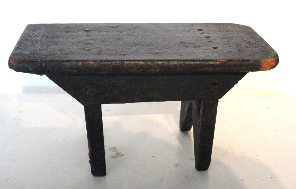 Rare Miniature 19th Original Green Painted Childs Or Doll Bench