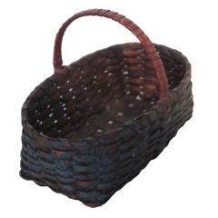 Antique Fantastic Rare  Miniature 19thc Blue Painted Basket w/ Handle