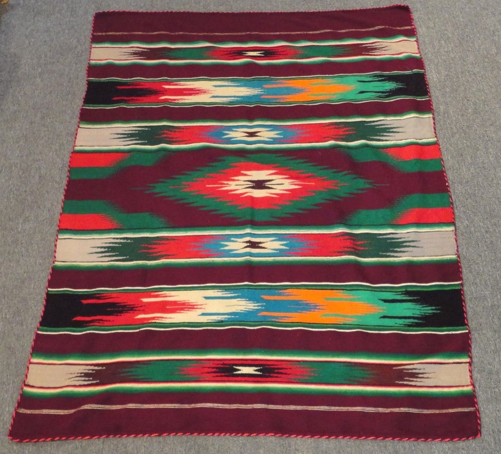 American Very Rare Early Chimayo Sarape Indian Blanket W/ Rope Bidding