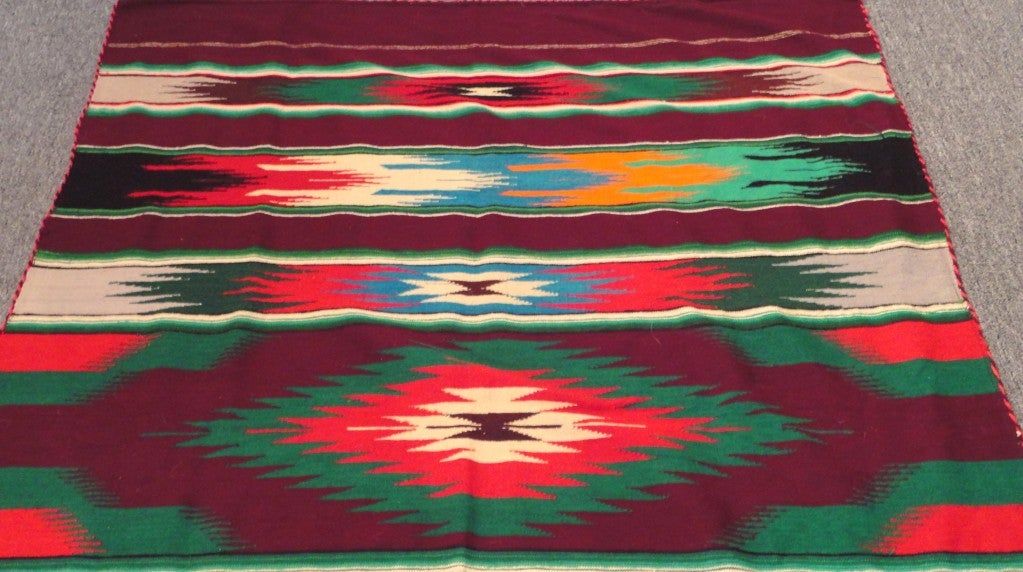 20th Century Very Rare Early Chimayo Sarape Indian Blanket W/ Rope Bidding