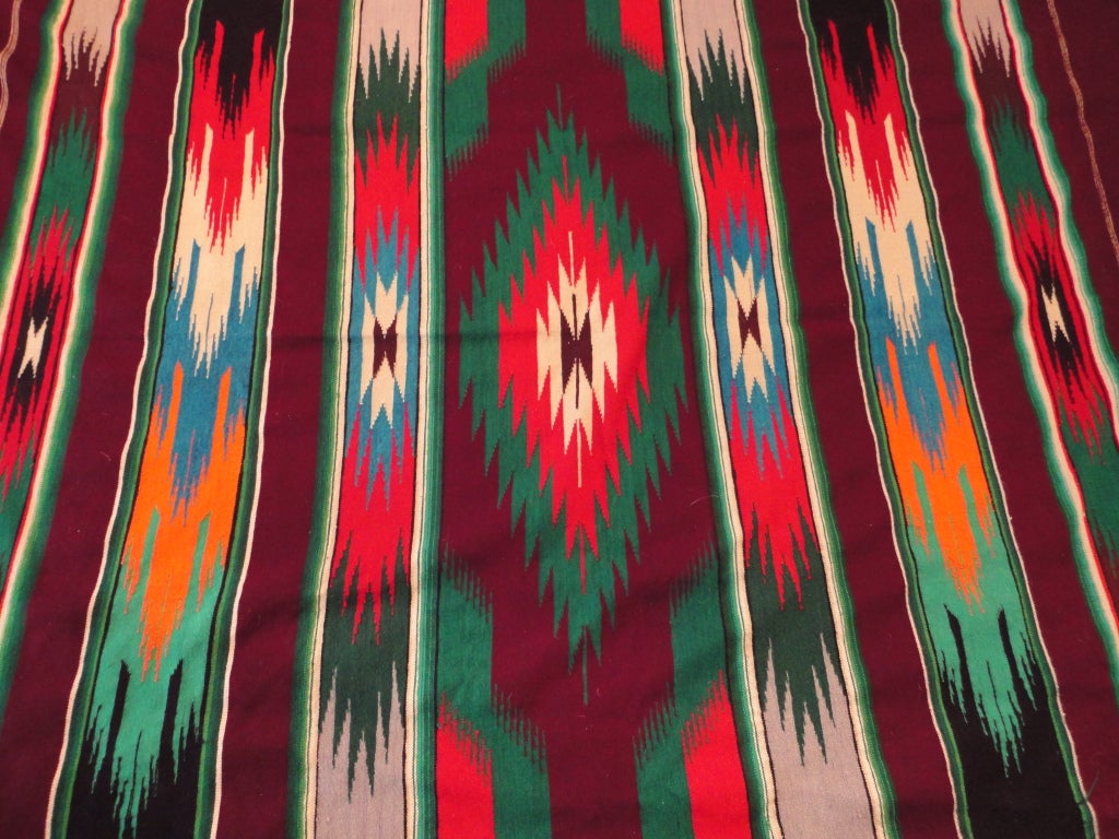 Wool Very Rare Early Chimayo Sarape Indian Blanket W/ Rope Bidding