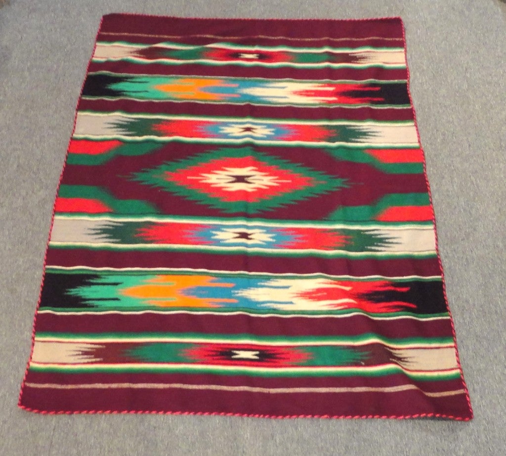 Very Rare Early Chimayo Sarape Indian Blanket W/ Rope Bidding 1