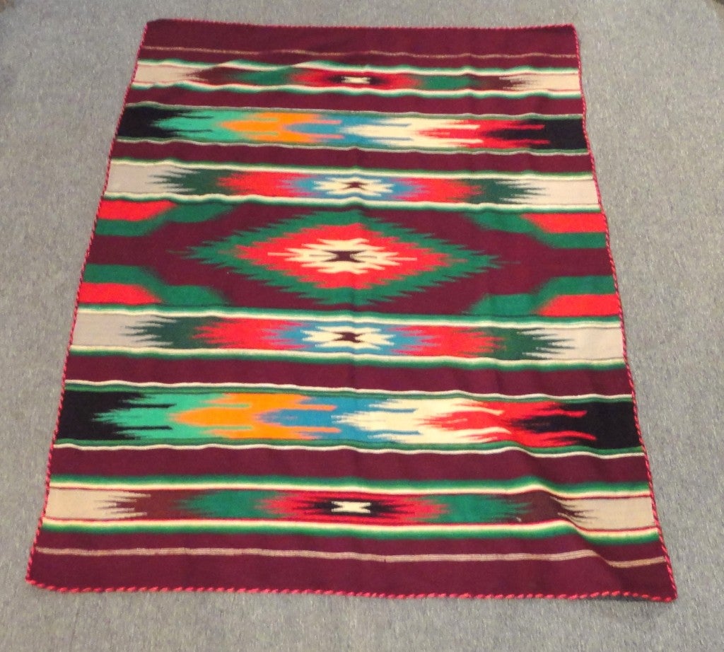 Very Rare Early Chimayo Sarape Indian Blanket W/ Rope Bidding 1