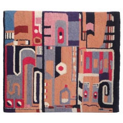 Abstract American Hand-Hooked Mounted Rug with Indian Design