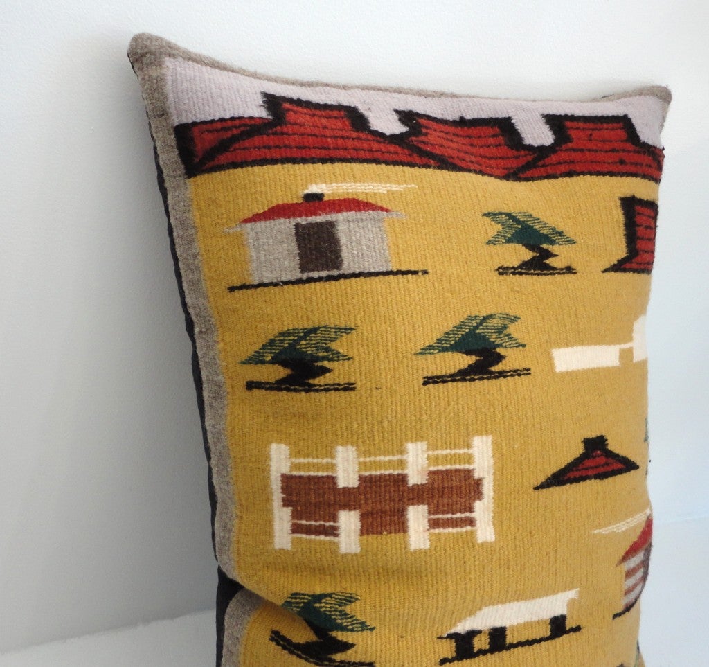 Tissage Coussin graphique rare et inhabituel avec traversin de tissage Navajo en vente