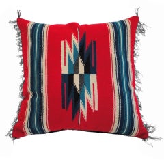 Vintage Mexican Chimayo Indian Weaving Pillow In Vibrant Red