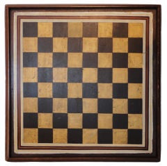 19thc Original Painted Gameboard With Striped Inner Border Frame