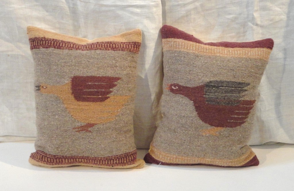 Pair of Folky Hand Woven Mexican Indian Weaving Pillows