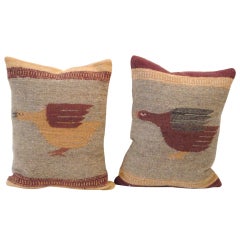 Pair of Folky Hand Woven Mexican Indian Weaving Pillows