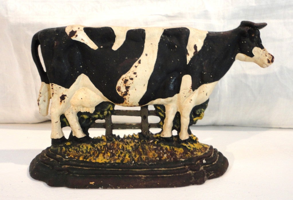 Fantastic & Folky Early 20thc Original Painted Iron Door Stop
