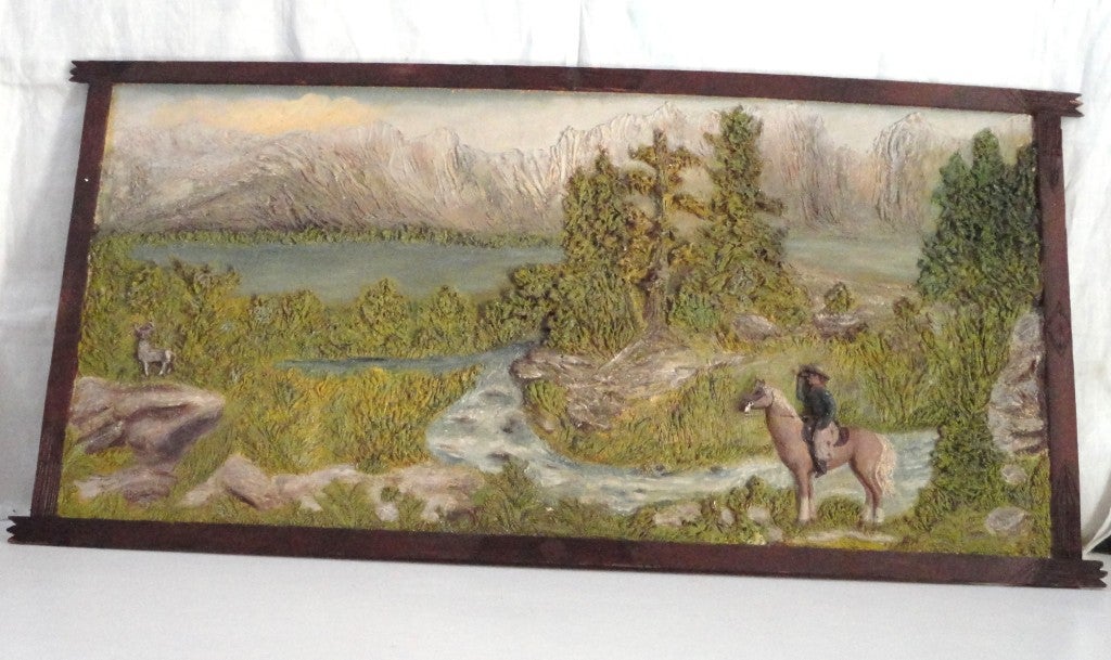 Fantastic relief sculpture signed "W.L. HASKIN" and dated 1950 and is also all hand-painted with a hand-carved frame. This is all done on a fiber art board. The condition is really good and everything is all original. This is from a