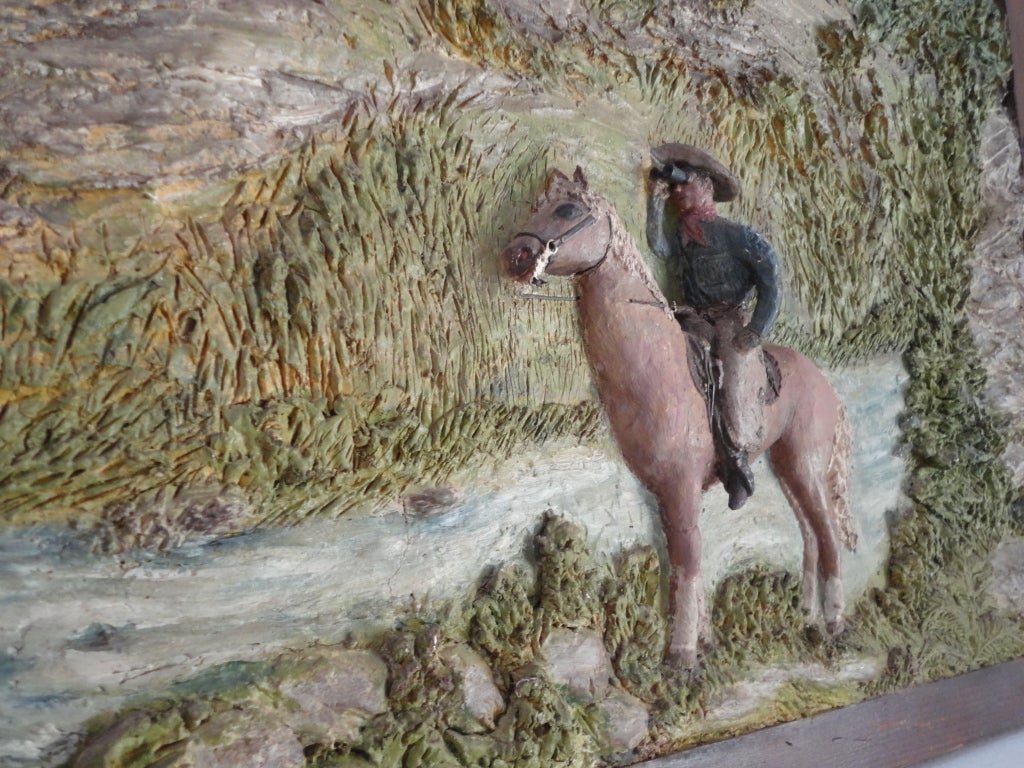 Folk Art Signed and Dated Hand-Painted Relief Sculpture of the Horse and Rider