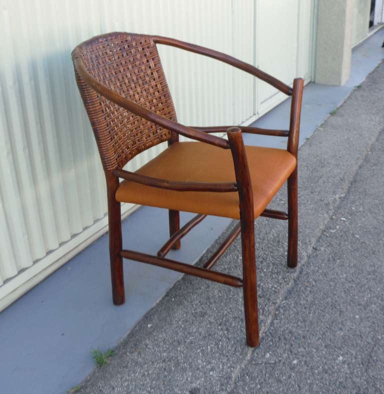 Mid-20th Century 1930's Old Hickory Barrel Back Side Chair W/ Leather Seat