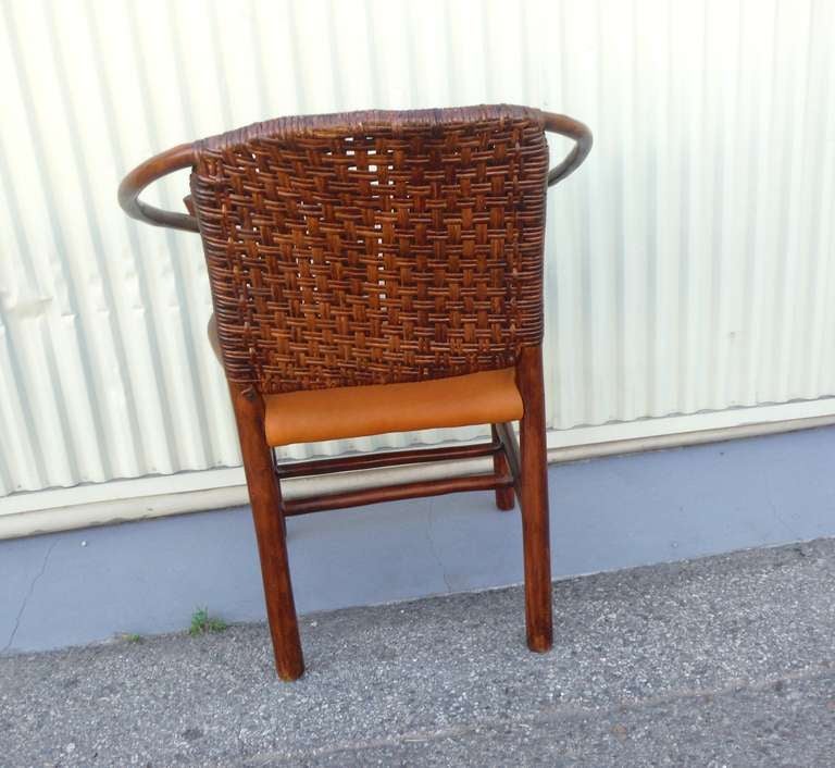 1930's Old Hickory Barrel Back Side Chair W/ Leather Seat 1