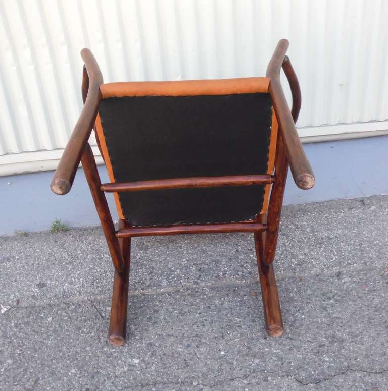 1930's Old Hickory Barrel Back Side Chair W/ Leather Seat 2