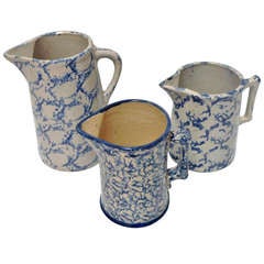 Collection of Three 19th Century  Spongeware Pitchers