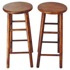 Early Rustic Pair of Bar Stools