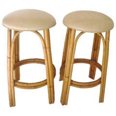 Fantastic Pair of  Bamboo  Bar Stools W/ Leather Seats