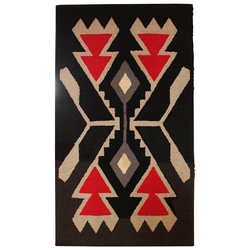 Mounted American, Hand Hooked Indian Design Rug