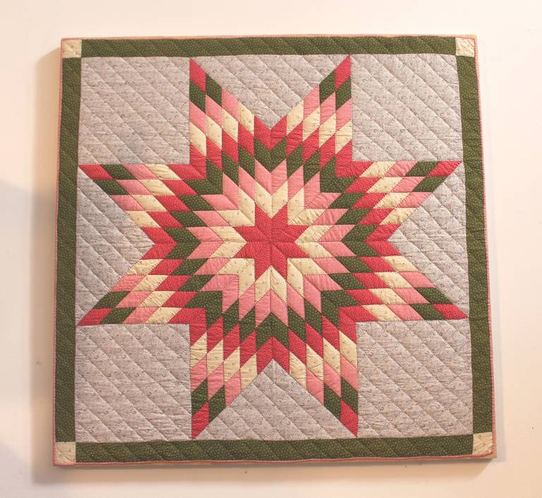 Amazing Mounted, 19th Century Pennsylvania Star Crib Quilt