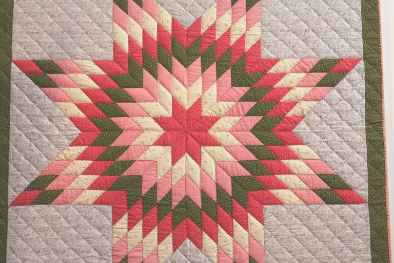 Amazing Mounted, 19th Century Pennsylvania Star Crib Quilt In Excellent Condition In Los Angeles, CA