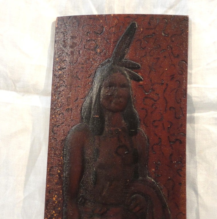 Folk Art Fantastic Original Painted and Carved 19th Century Indian Plaque For Sale