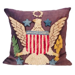 Antique 19thc Original  Patriotic Candlewick Eagle Pillow From Pa.