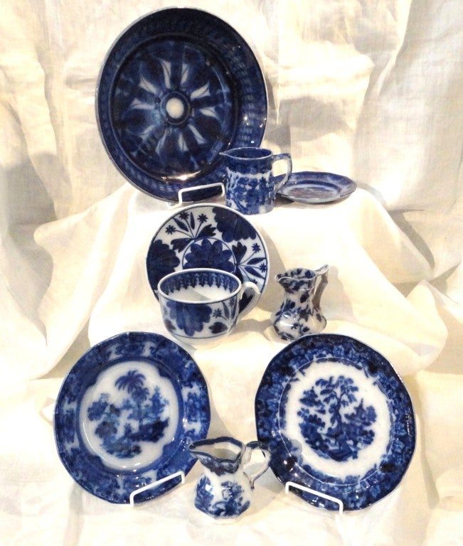 Collection of 19thc Flo-Blue Pottery