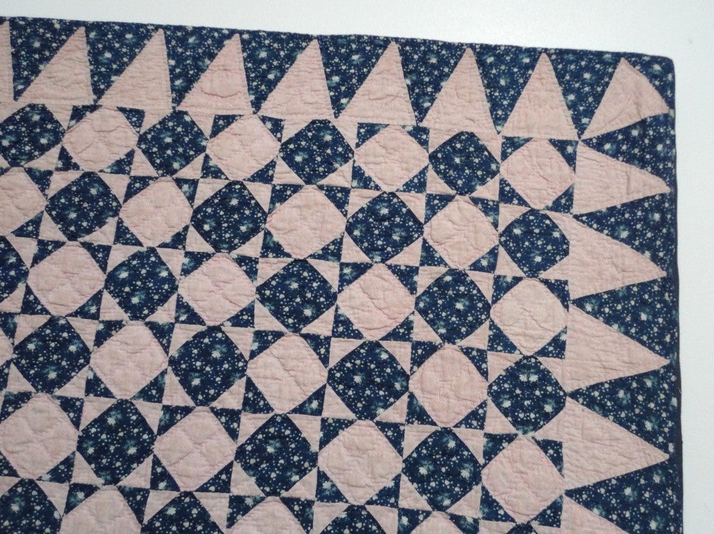 American Early 19thc New England Great Mini Pieced Mounted Crib Quilt