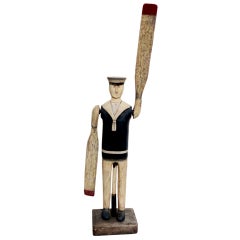 Fantastische 1930's Handmade Sailor Whirligig On Original Stand