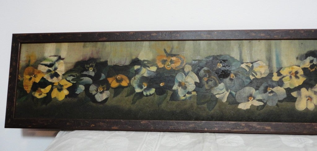 19th Century 19thc Original Oil Painting Of Pansy's on Board in Painted Frame